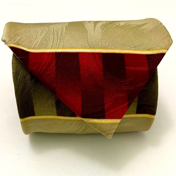 Bello Uomo Tie Italian Woven Silk Hand Made Tip Bar String Green Red 60”x3.75” - Picture 2 of 13